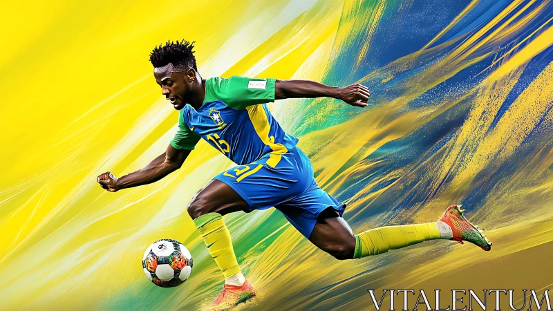 Dynamic digital painting of Brazilian soccer striker in motion.