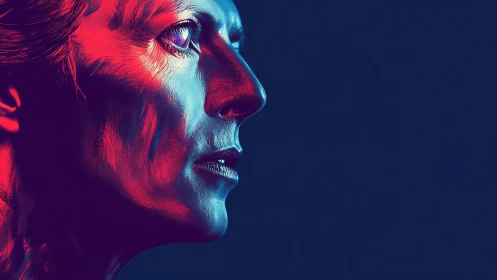 High contrast profile portrait uses duotone neon rim lighting effects