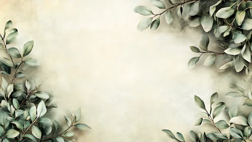 Soft botanical foliage border on warm textured parchment background