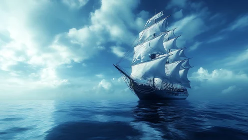 Tall ship under full sail rendered with high dynamic range lighting