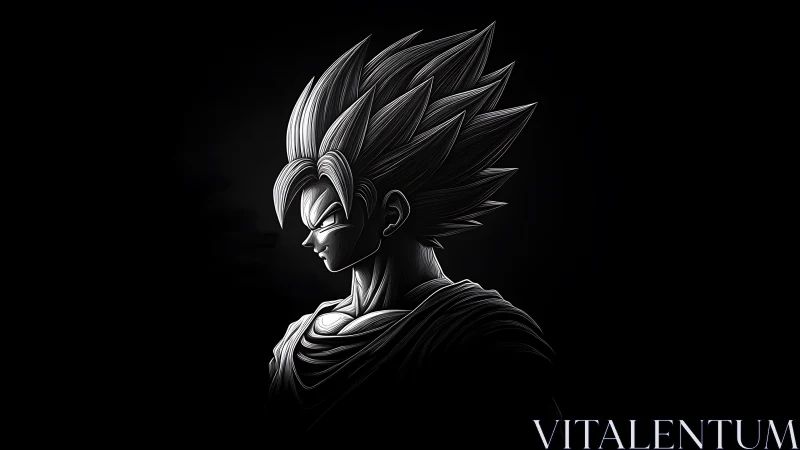 Saiyan warrior profile emerges from dramatic shadows.