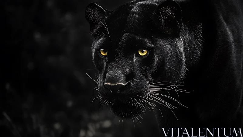 Luminous Panther: High-Contrast Nocturnal Portrait Study.