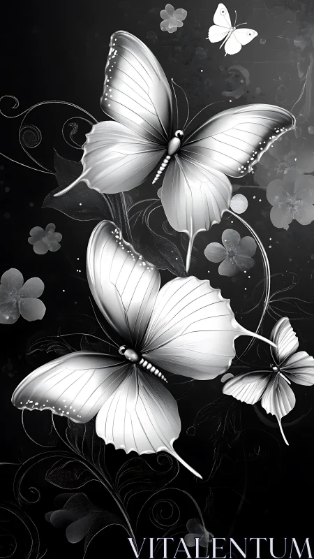 Graceful silver butterflies drift softly through night