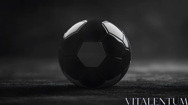 Monochrome soccer ball on textured surface in low light.