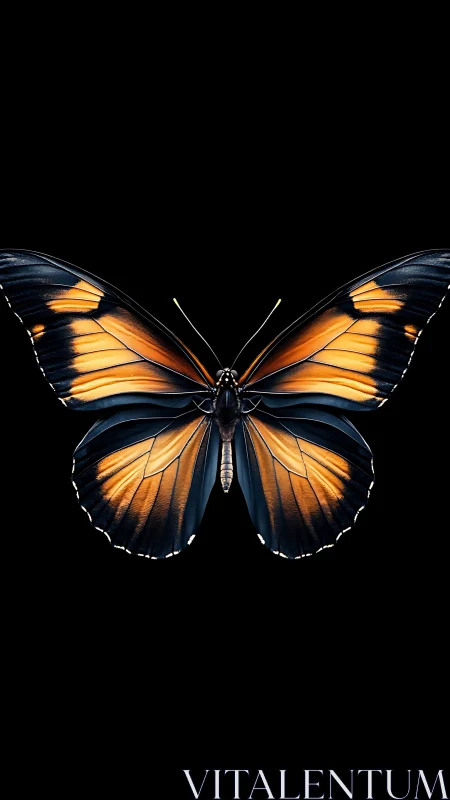 Symmetrical orange-black butterfly rendered in photoreal detail
