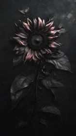 Moody sunflower waits softly in a dark, dreamlike glow