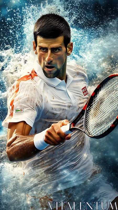 Tennis warrior slices through a storm of electrified spray