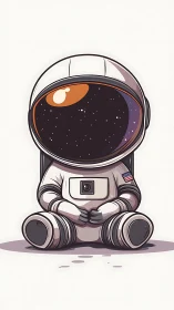 Gentle little astronaut resting with a galaxy of dreams.