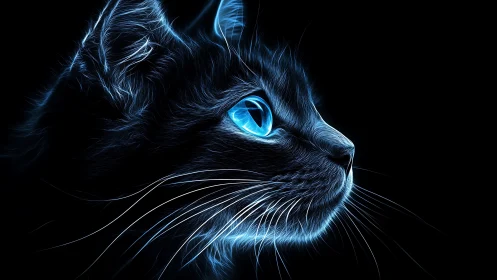 Glowing Feline Gaze - Striking Blue-Eyed Cat in Digital Light
