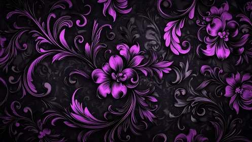 Purple floral scrollwork pattern on dark ornamental background.