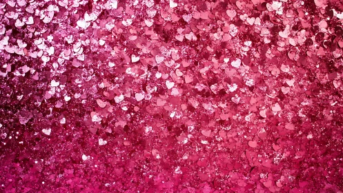 Pink heart glitter background with dense sparkling texture.
