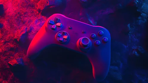 Gaming Controller Rendered Under Neon Chromatic Gel Illumination.