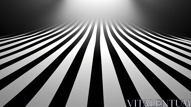 Curving monochrome stripes converge toward bright vanishing point