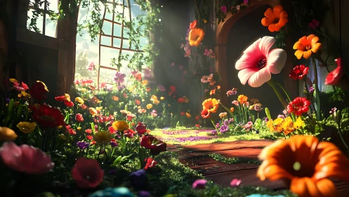 Sunlit Garden Room: Luminous Florals and Architectural Light.