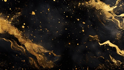 Elegant Black and Gold Abstract Art with Splattered Brush Strokes.