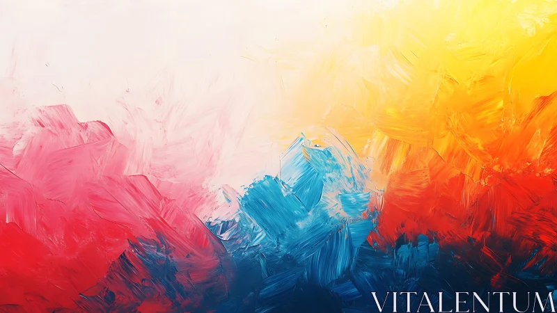 Vibrant Abstract Painting with Red, Blue, and Yellow Brushstrokes.