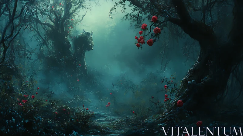 Enchanted Forest Grotto with Red Roses.