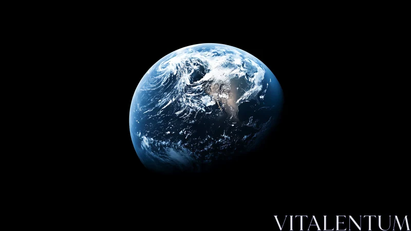 Planet Earth floats in deep black space, glowing softly.