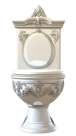 Ornate neoclassical toilet with sculpted floral reliefs.