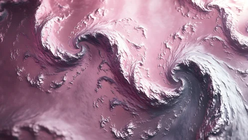 Metallic pink fractal waves curl in high-relief turbulence