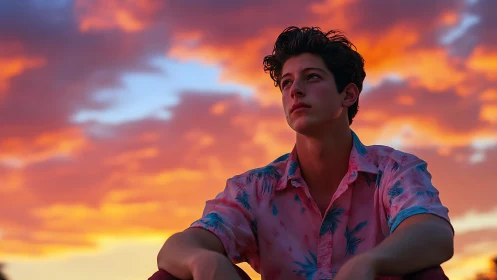 Teen portrait under saturated tropical sunset sky.