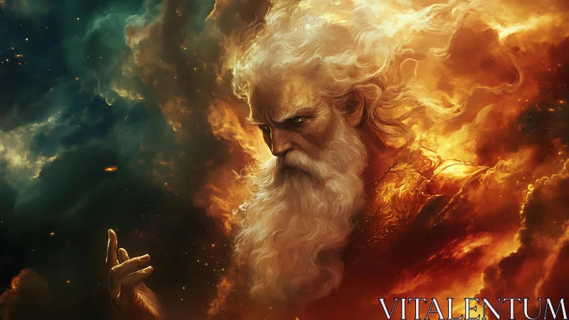 Elder deity emerges from cosmic nebula in blazing chromatic contrast