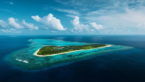 Tropical Island Resort Aerial View with Turquoise Waters.