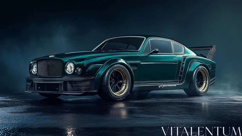 Green widebody luxury coupe rendered with racing modifications