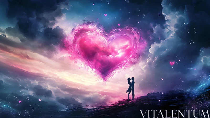 Love's Glow: A Couple Beneath the Cosmic Heart.