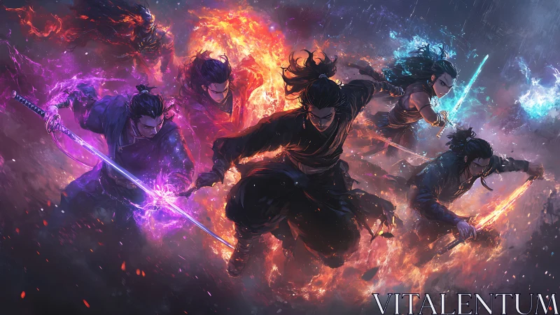 Elemental blades unfurl as five stormbound warriors charge