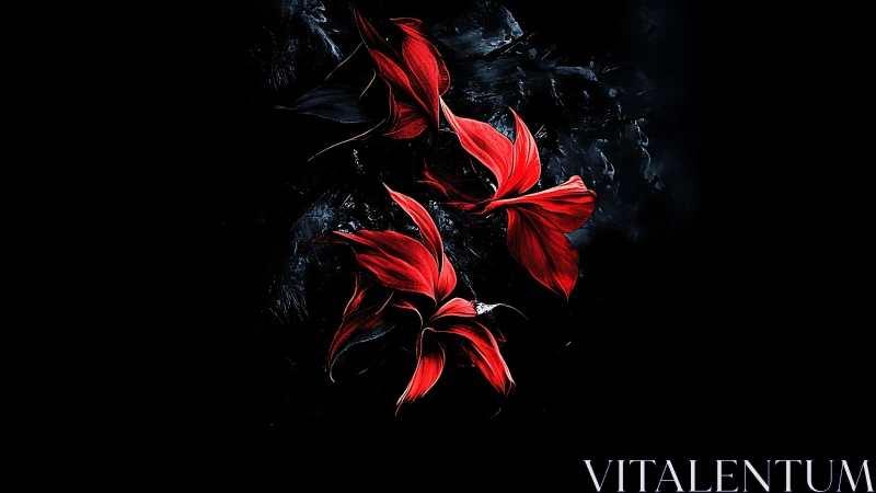 Luminescent Scarlet Blossoms Against Deep Void Background.