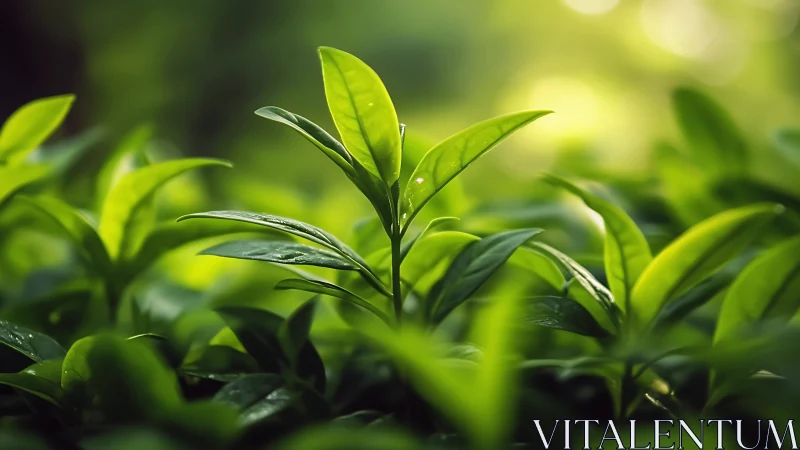 Macro depth-of-field study of fresh green leaves in soft bokeh