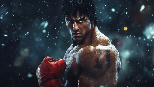 Warrior's Resolve Crystallizes in Snow and Crimson Determination