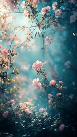 Moonlit rose bower drifting in a blue dream haze.