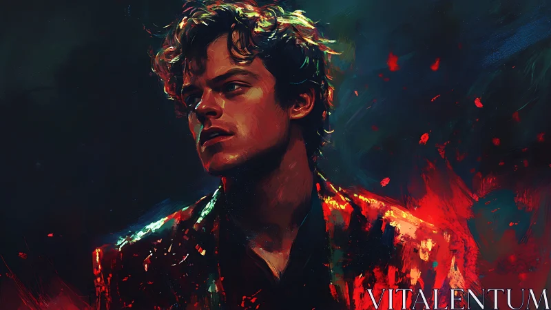 Male portrait in abstract red and teal digital painting style.