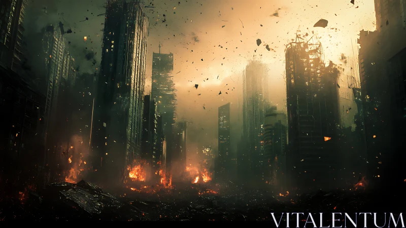 Embers Crown the Ruined Skyline of a Collapsing Metropolis.