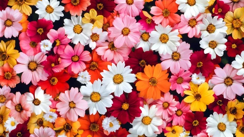 Vibrant Cosmos Flower Arrangement Against Dark Background