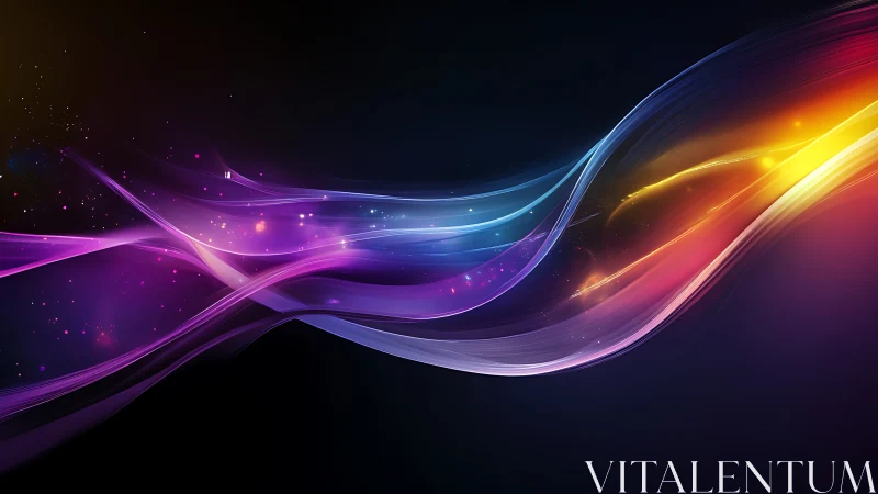 Curved luminous color waves stretch across dark gradient space