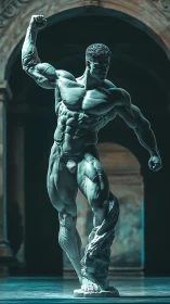 Hyperreal neoclassical male statue in heroic contrapposto pose