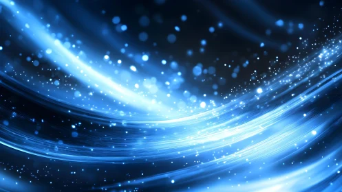Abstract flowing blue light waves with glowing particles, digital style.