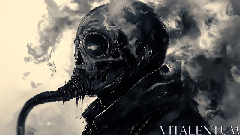 Postapocalyptic skull respirator portrait in toxic smoke field