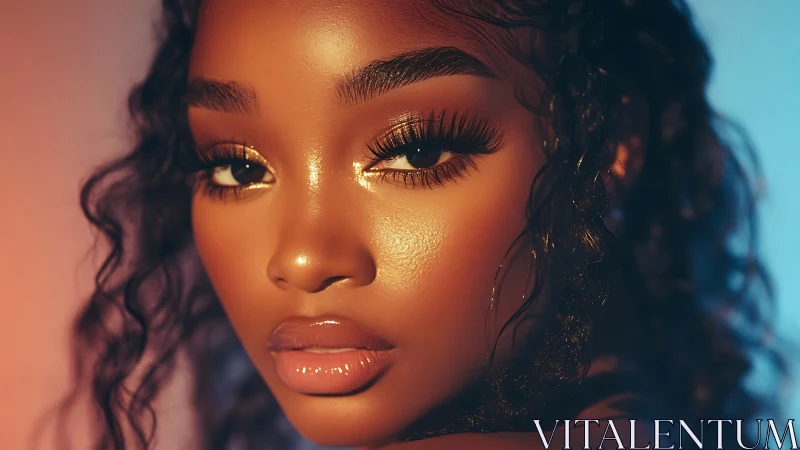 Close-up portrait shows stylized lighting on female face