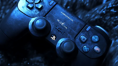 PlayStation 4 DualShock Controller Under Cinematic Blue Illumination.