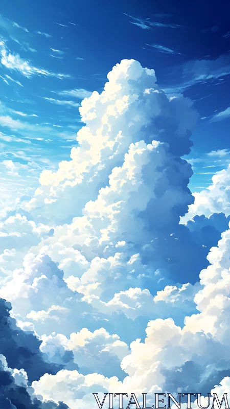 Towering cumulus cloudscape in luminous midday sky.
