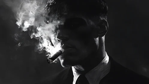 Smoldering silhouette portrait in stark monochrome smoke