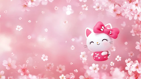 Blossom-bright kawaii cat drifts through pink sakura daydreams.