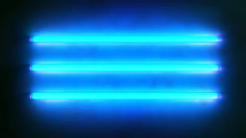 Trio of electric blue neon bars humming in orderly glow.