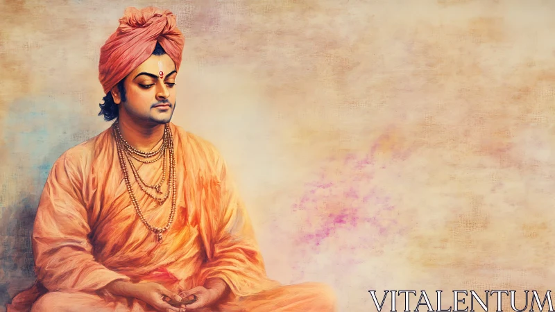 Gentle monk in saffron robes enjoys a quiet moment of peace