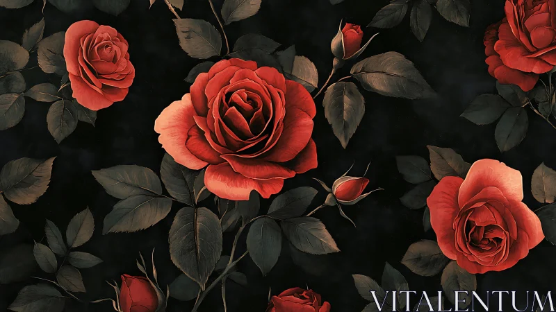 Crimson Roses Against Midnight Shadows Flourish