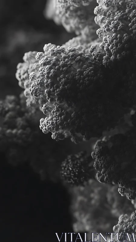 Monochrome macro fractal texture reveals organic complexity.